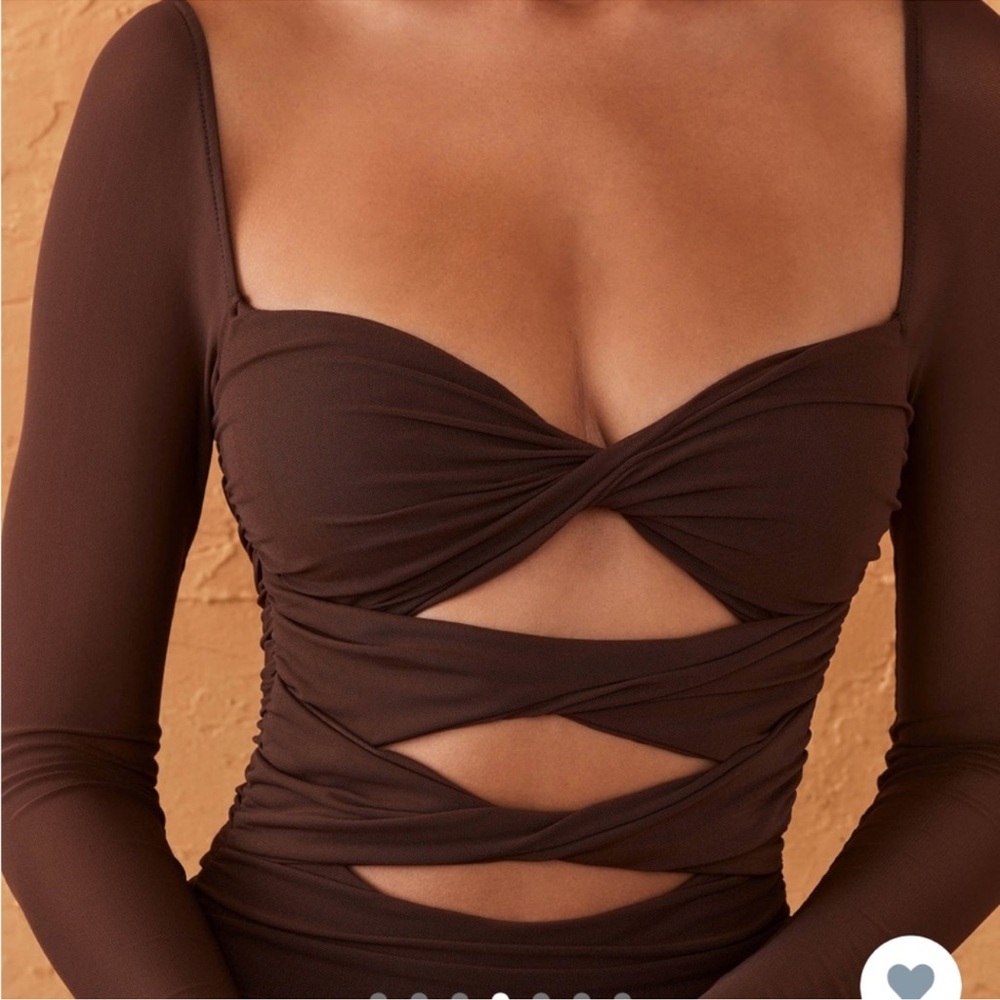 Oh Polly Chocolate Long Sleeve Cut-Out Dress - Picture 3 of 6